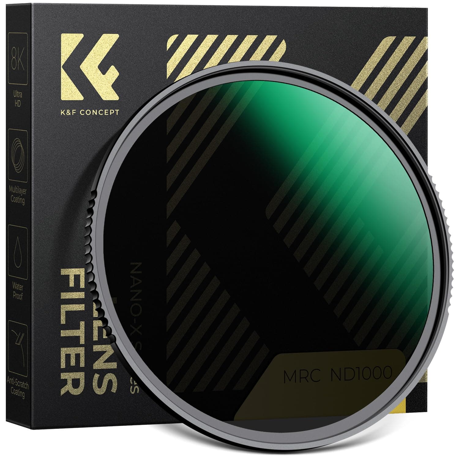 K&F Concept 82MM ND Filter ND1000 10 Stops Neutral Density Lens Filter HD 18 Layer Neutral Grey ND Lens Filter with Multi-Resistant Nano Coating for Canon Nikon Lens