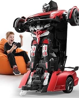Veeniix V992 Transform Remote Control Car,Transform Robot RC Cars,1:14 Scale,2-in-1 Robot Toy Car with Sound & Light,Gesture Sensing,Automatic Deformation,Great Gifts Toys for Boys and Girls 4-6 (Red)