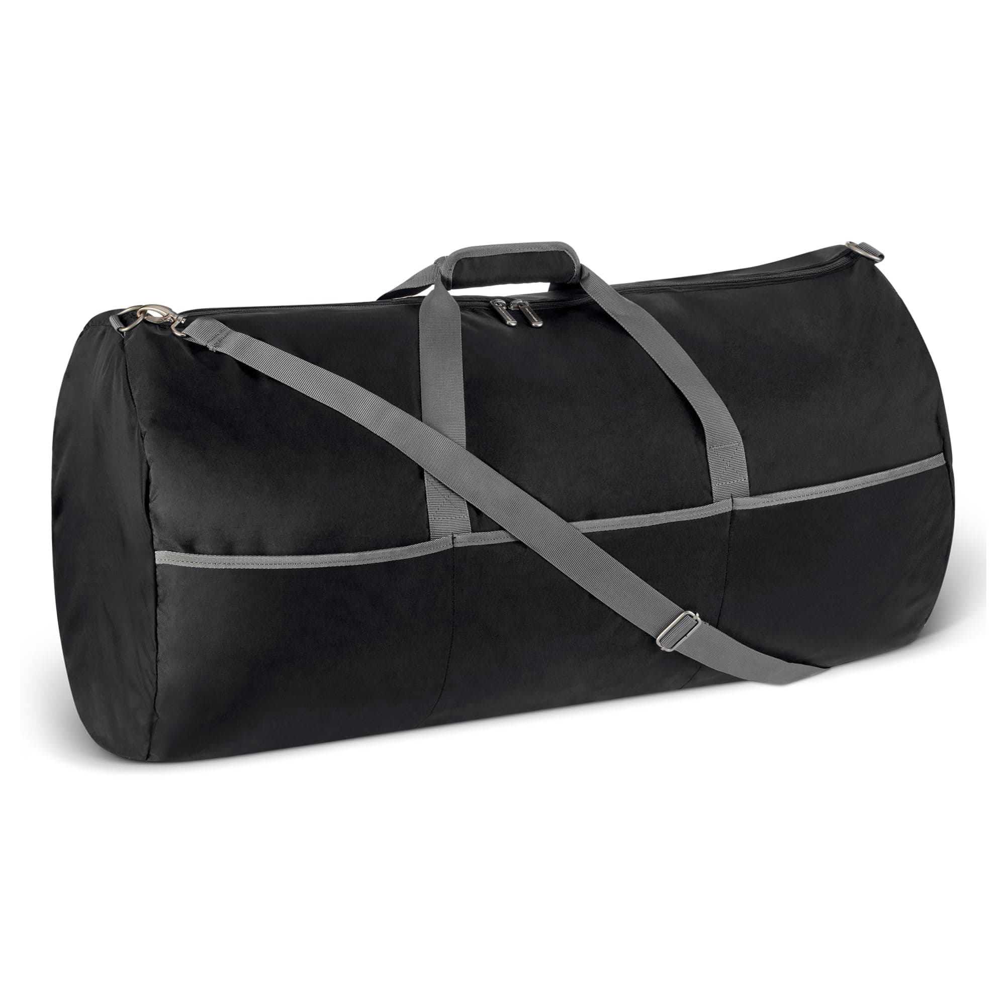 32.4” (82.3cm) Extra Large Foldable Nylon Duffel Bag for Travel/Storage with Zipped Pockets, 9,254 Cubic Inch (150L), 50-LBS Capacity, Black (Previously Amazon Basics)