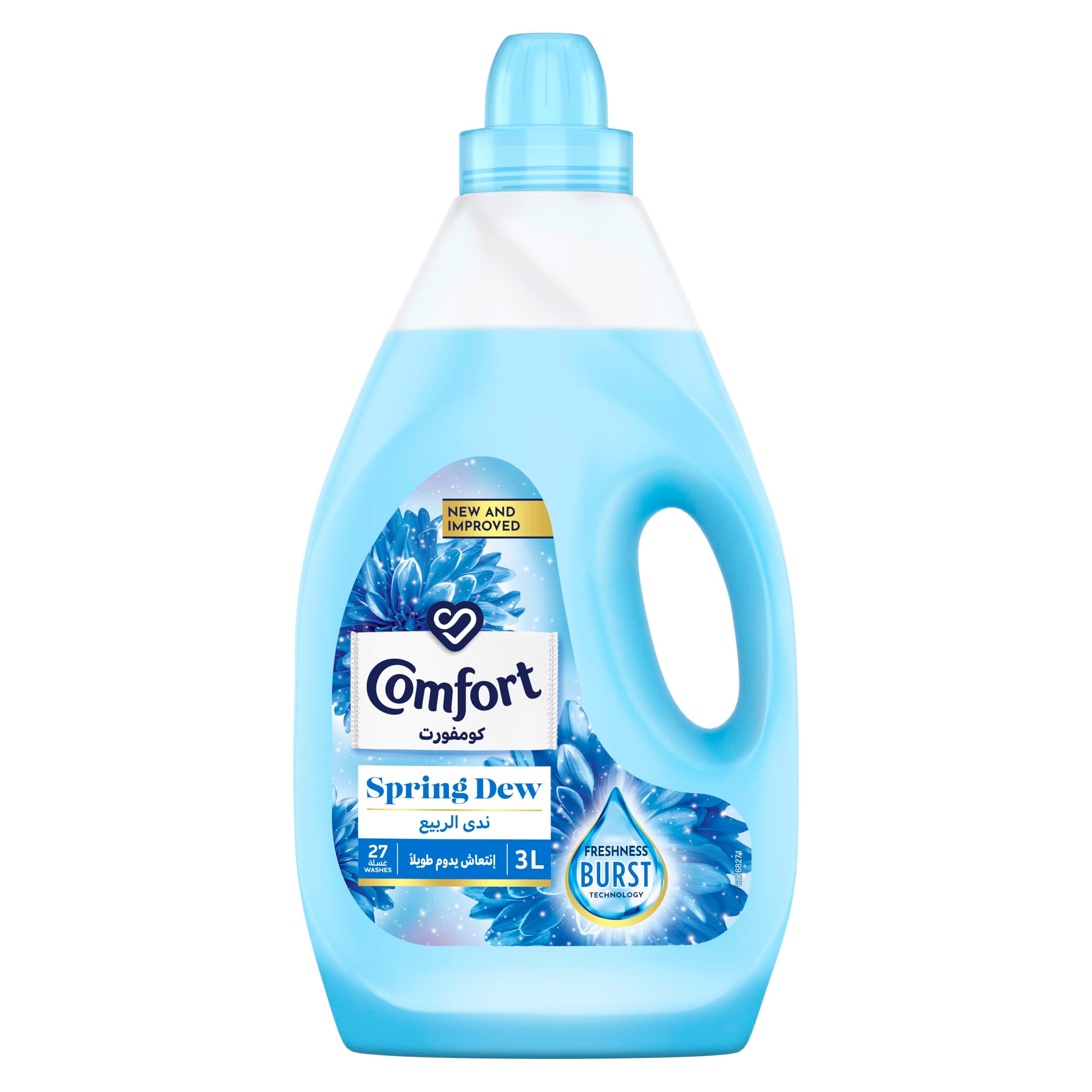 COMFORT Fabric Softener, Spring Dew, with freshness-burst technology for longer lasting fragrance & soft clothes, 3L