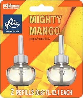 Glade PlugIns Refills Air Freshener, Mighty Mango, Scented and Essential Oils for Home and Bathroom, 0.67 Fl Oz, 2 Count