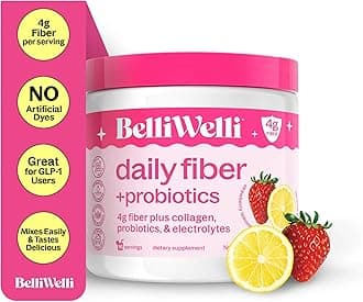 BelliWelli Fiber Supplement for Women & Men Premium Daily Fiber Powder from Organic Acacia with Added Collagen Electrolytes & Probiotics No Bloat Constipation & Gut Health Support(Strawberry Lemonade)