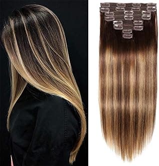 Human Hair Clip in Extensions #4/27 T4 Chocolate Brown to Caramel Blonde 120g 8pcs Straight Clips In Real Hair Extensions Human Hair,14inch Balayage Human Hair Extensions