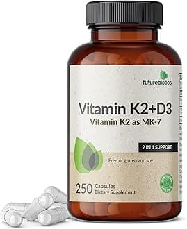 Vitamin K2 (MK7) with D3 Supplement - Bone and Heart Health Non-GMO Formula - 5000 IU Vitamin D3 & 90 mcg Vitamin K2 MK-7, 250 Vegetarian Capsules