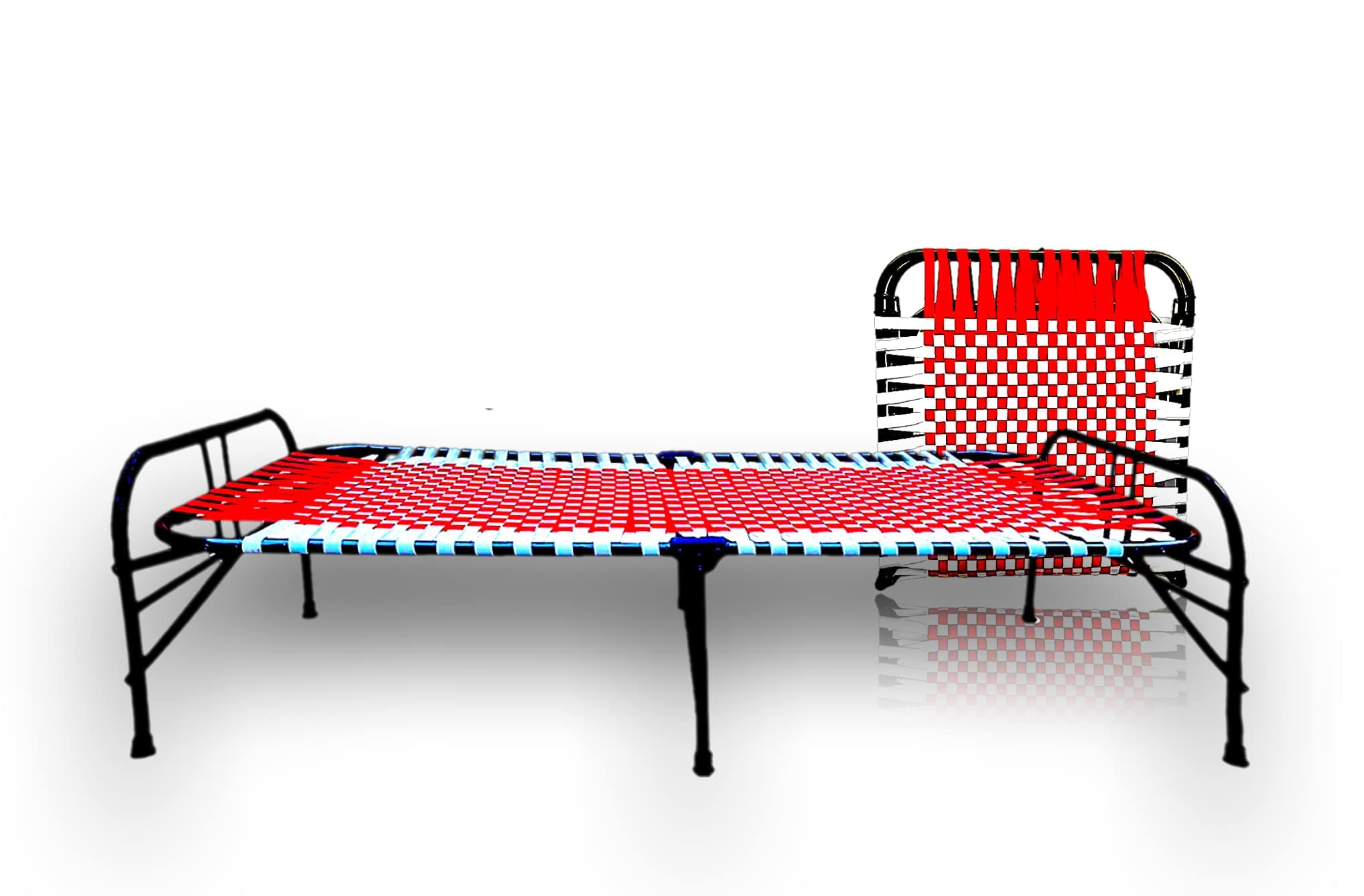 Magic New Portable Single Folding Bed - Foldable Cot/Synthetic Niwar Folding Guest Bed - Heavy Duty Metal Cot Khat - Space Saving Design - Sturdy Synthetic Niwar (3x6 Feet Red and White)