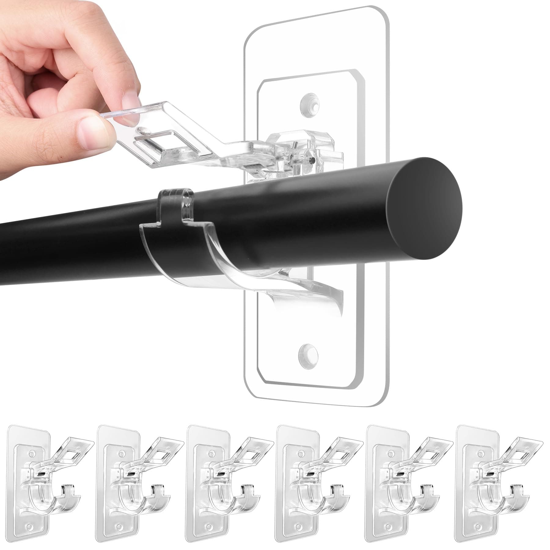 6-Pack No Drill Needed Curtain Rod Holders Brackets, Self Adhesive Holder Hooks, Multipurpose Nail Free Stick On Hooks