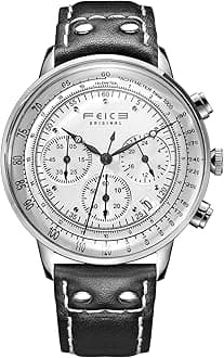 FEICE FS303 Men's Wrist Watch with Japanese Quartz Movement Leather Strap Water Resistant Date Multifuntion Display Retro Watch