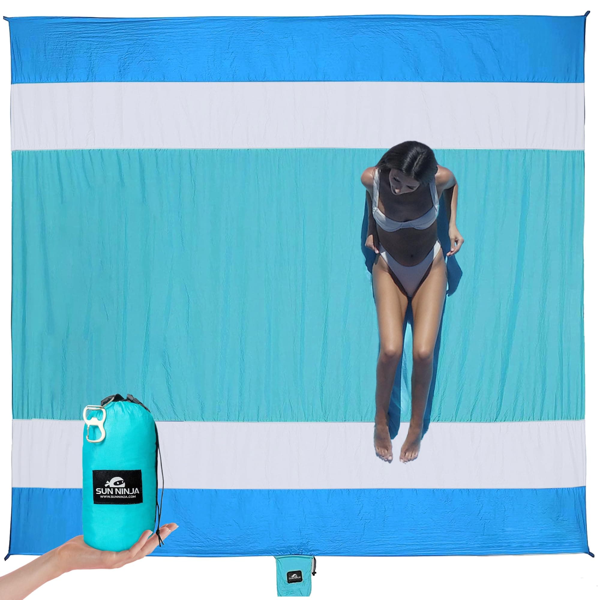 SUN NINJA Sand Proof Beach Blanket - Sand Free Beach Mat, Lightweight & Quick Dry Beach Essentials with Travel Bag, Giant Beach Blanket (10'x9') Perfect for Outdoors, Picnic, Camping & Travel