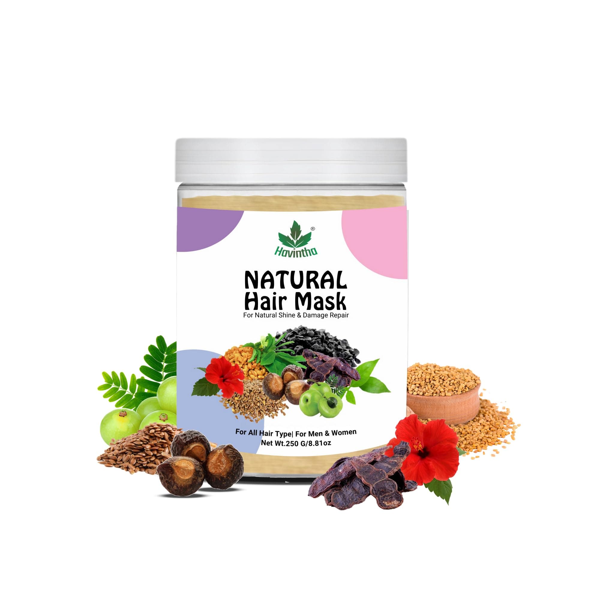 Havintha Hair Mask Powder For Hair Fall Growth Split Ends Luster Shining Nourishment | Dry and Frizzy Hair | Herbal & Natural Cleanser | Controls Dandruff - 250 Grams - Pack Of 1