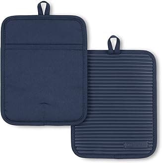 Ribbed Soft Silicone Pot Holder 2-Pack Set, Ink Blue, 7"x9"