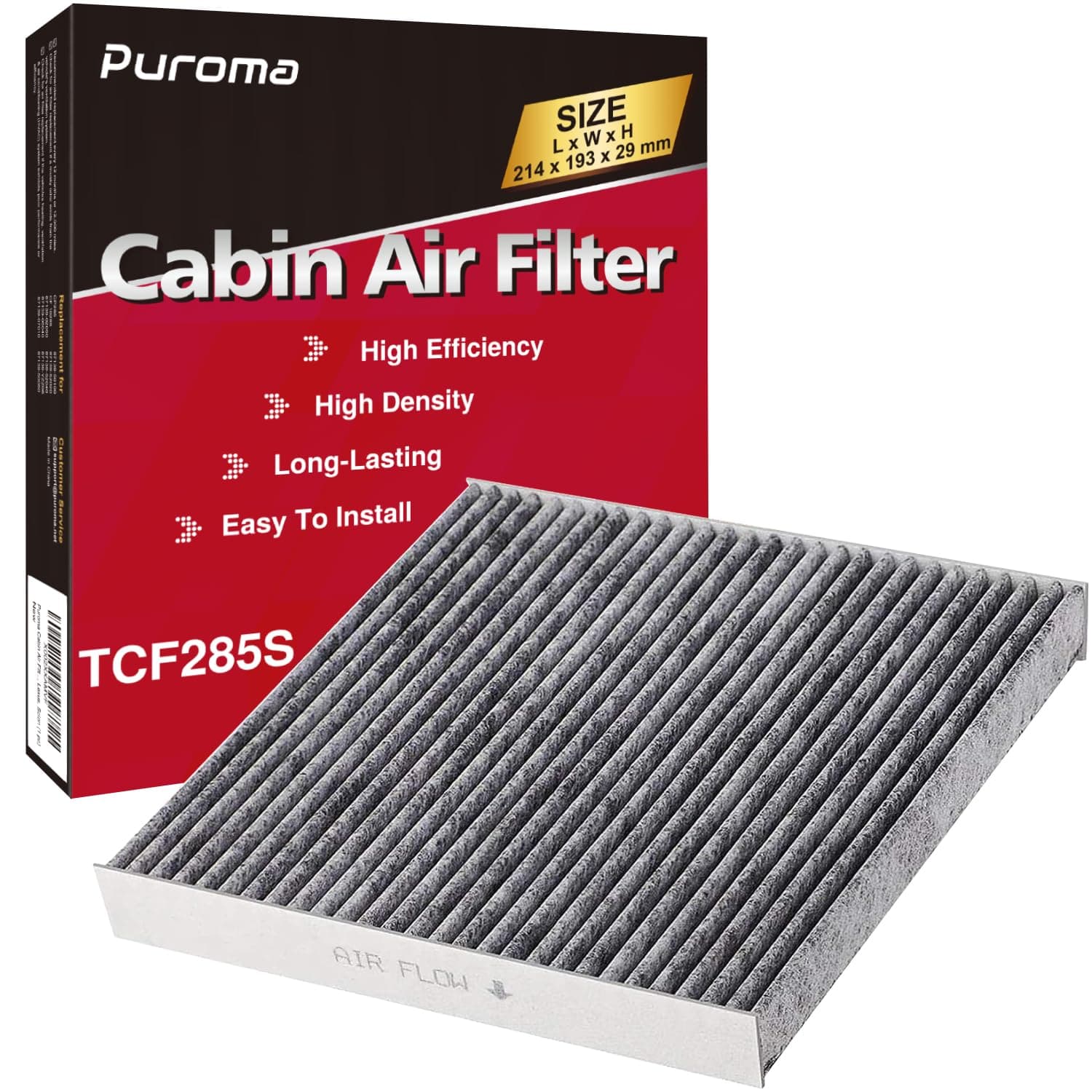 Puroma Cabin Air Filter with Activated Carbon, Replacement for CP285, CF10285, Toyota, Lexus, Scion (1 pc)