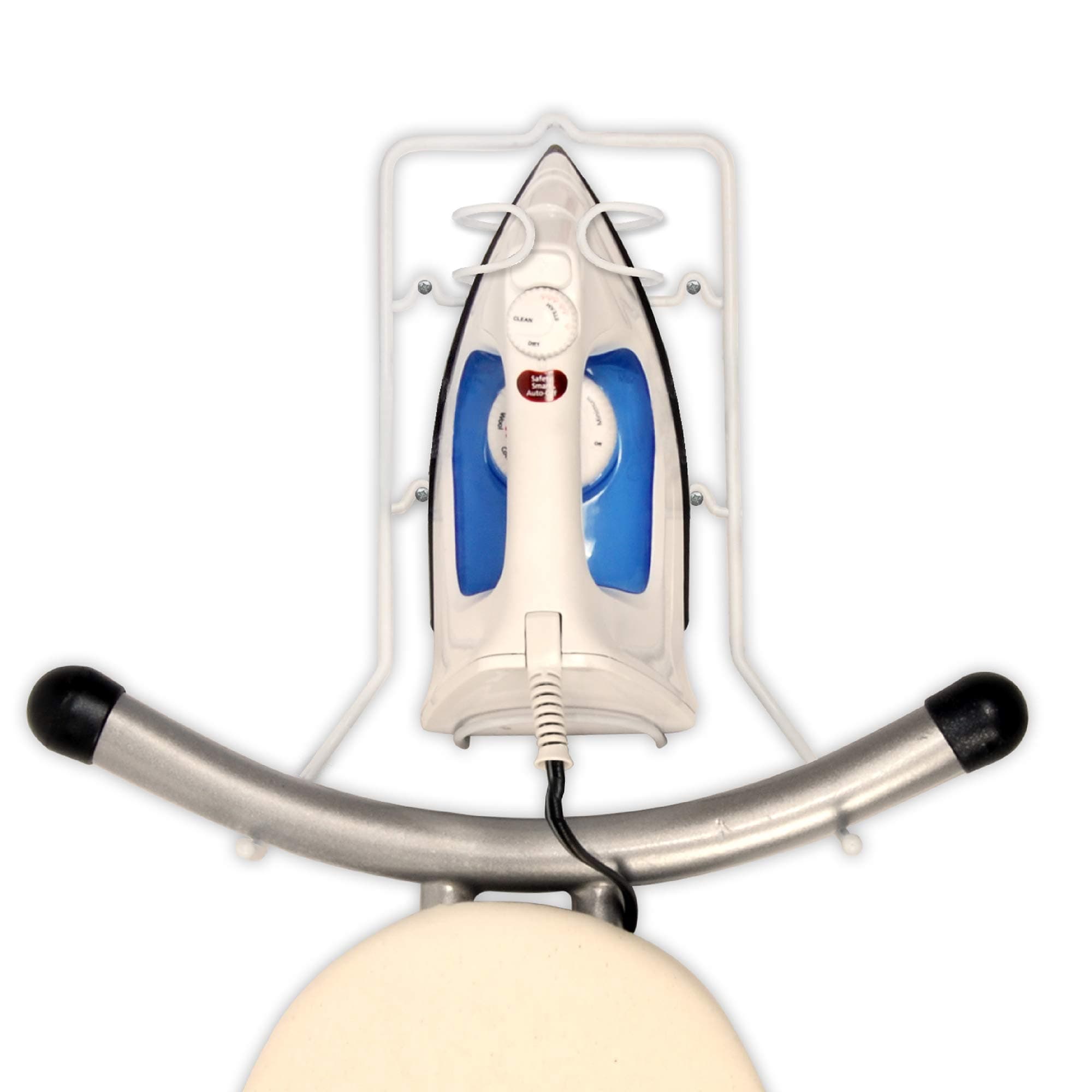 Smart Design Iron & Ironing Board Holder w/ Mounting Hardware - Coated Steel Metal Frame - T-leg or 4 Leg Ironing Boards - Kitchen (10.5 x 12.5 Inch) [White]