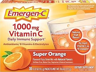 1000mg Vitamin C Powder for Daily Immune Support Caffeine Free Vitamin C Supplements with Zinc and Manganese, Super Orange Flavor - 30 Count