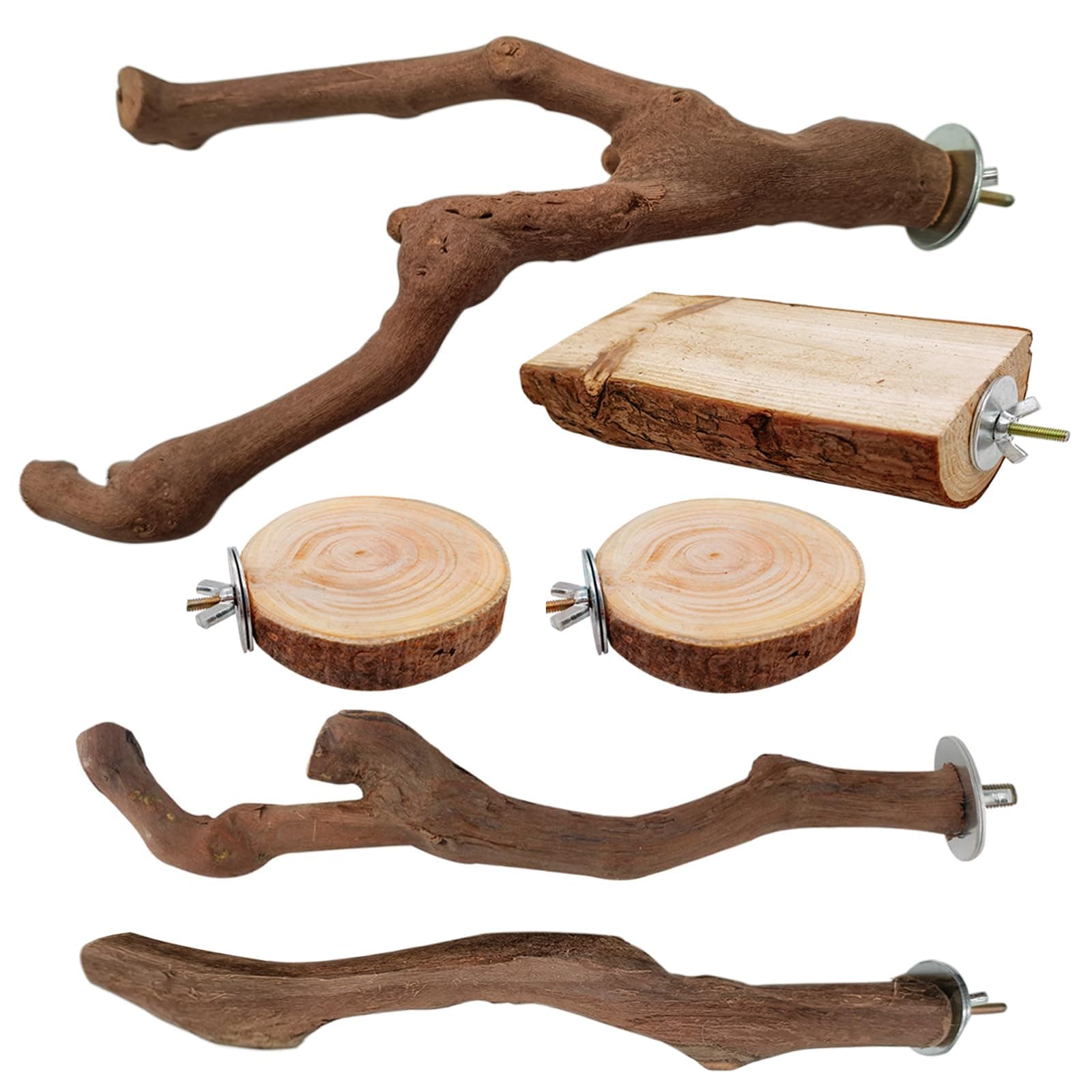 6PCS Bird Perches Natural Parrot Perch Stand for Cage, Grape Wood Stands, Bird Platforms, Parakeets Paw Grinding Fork Exercise Toys Set for Cockatiels, Conure, Parrot