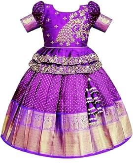 Girls Jacquard New South Indian Traditional Pattu Pavadai Jecquard Readymade Lehenga Choli