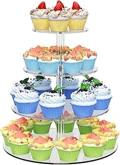 4 Tier Round Cupcake Stand, Acrylic Cupcake Display Stand for 38 Cupcakes, Clear Cupcake Holder Stand for Dessert Table, Cupcake Tower Stand for Wedding Birthday Party Graduation
