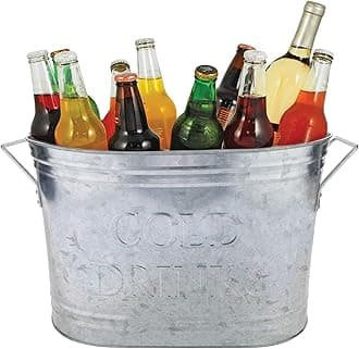 Cold Drinks Ice Bucket, Galvanized Metal Drink Tub, Wine And Beer Chiller, Beverage Tub, Holds 5.35 Gallons