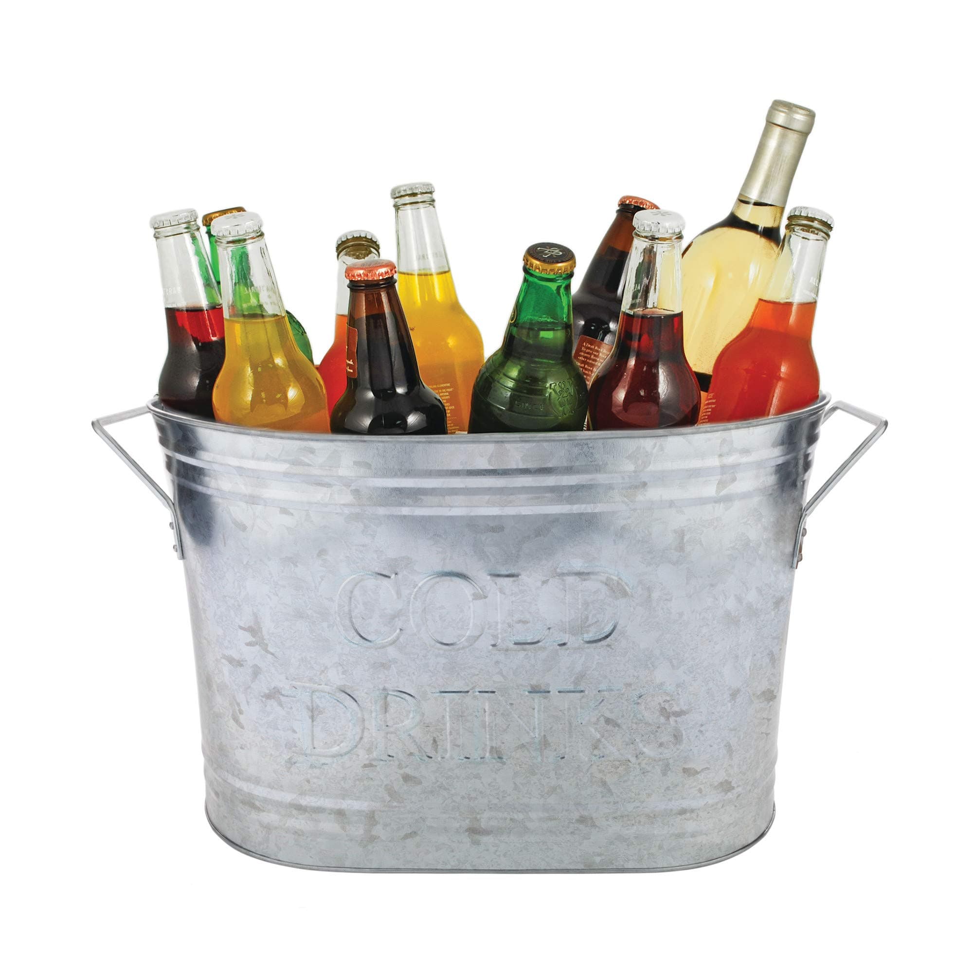 Twine Cold Drinks Ice Bucket, Galvanized Metal Drink Tub, Wine And Beer Chiller, Beverage Tub, Holds 5.35 Gallons