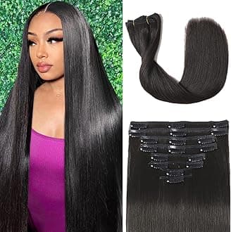 Clip in Hair Extensions Real Human Hair Clip ins 100% Human Hair Extension for Women Clip in Extensions 8pcs Per Set with 18 Clips Double Weft (22 Inch 90g #1B Natural Black)