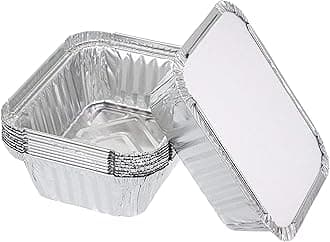 HOMESmith 10 Pack Aluminium Foil Trays with Lids Containers Strong and Large Tin Foil Food Take Away Container Disposable Food Take Out Box with Lid|0.5 Litre |, Silver