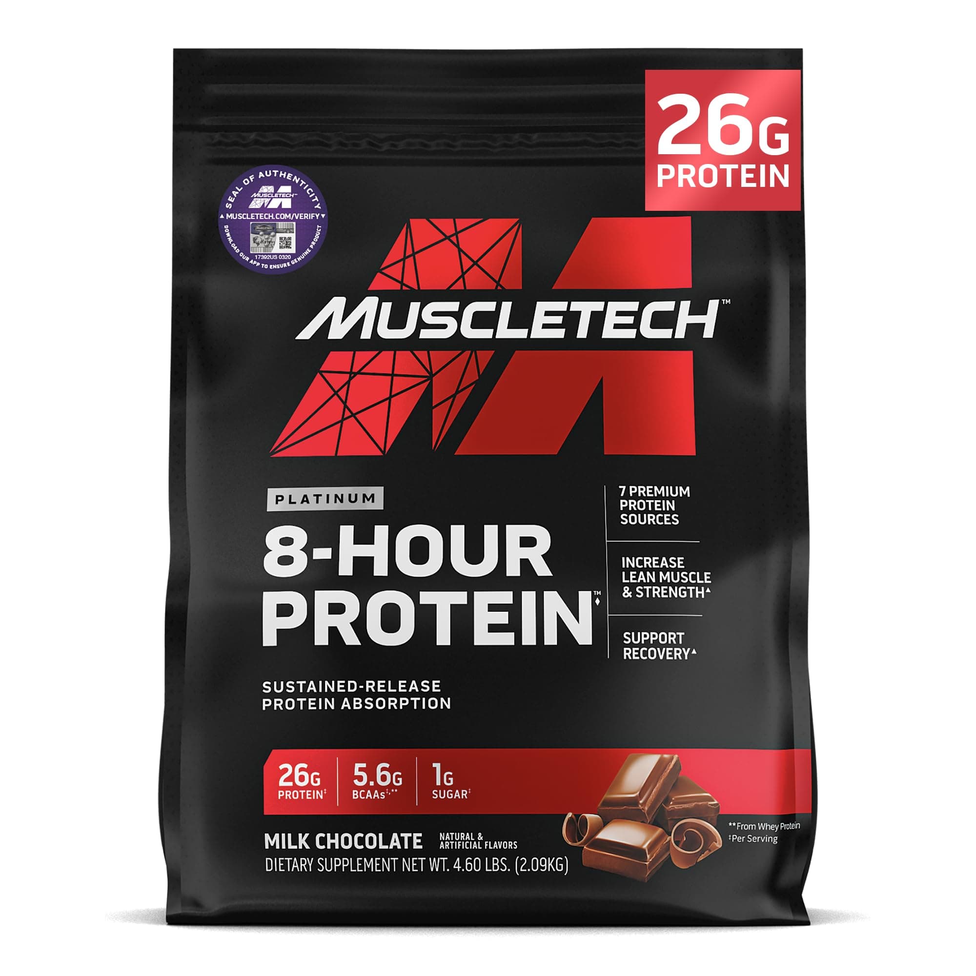 Platinum 8-Hour Protein Powder - 7 Premium Protein Sources with Whey & Casein Protein for Increased Lean Muscle, Strength & Improved Recovery - Milk Chocolate, 50 Servings