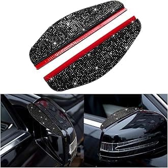 Osilly 2PCS Car Rearview Mirror Rain Eyebrows, Bling Crystal Rear View Mirror Rain Visor Guard, PVC Waterproof Auto Mirror Visor Smoke Shade Cover, Automotive Exterior Accessories Decor（Black）