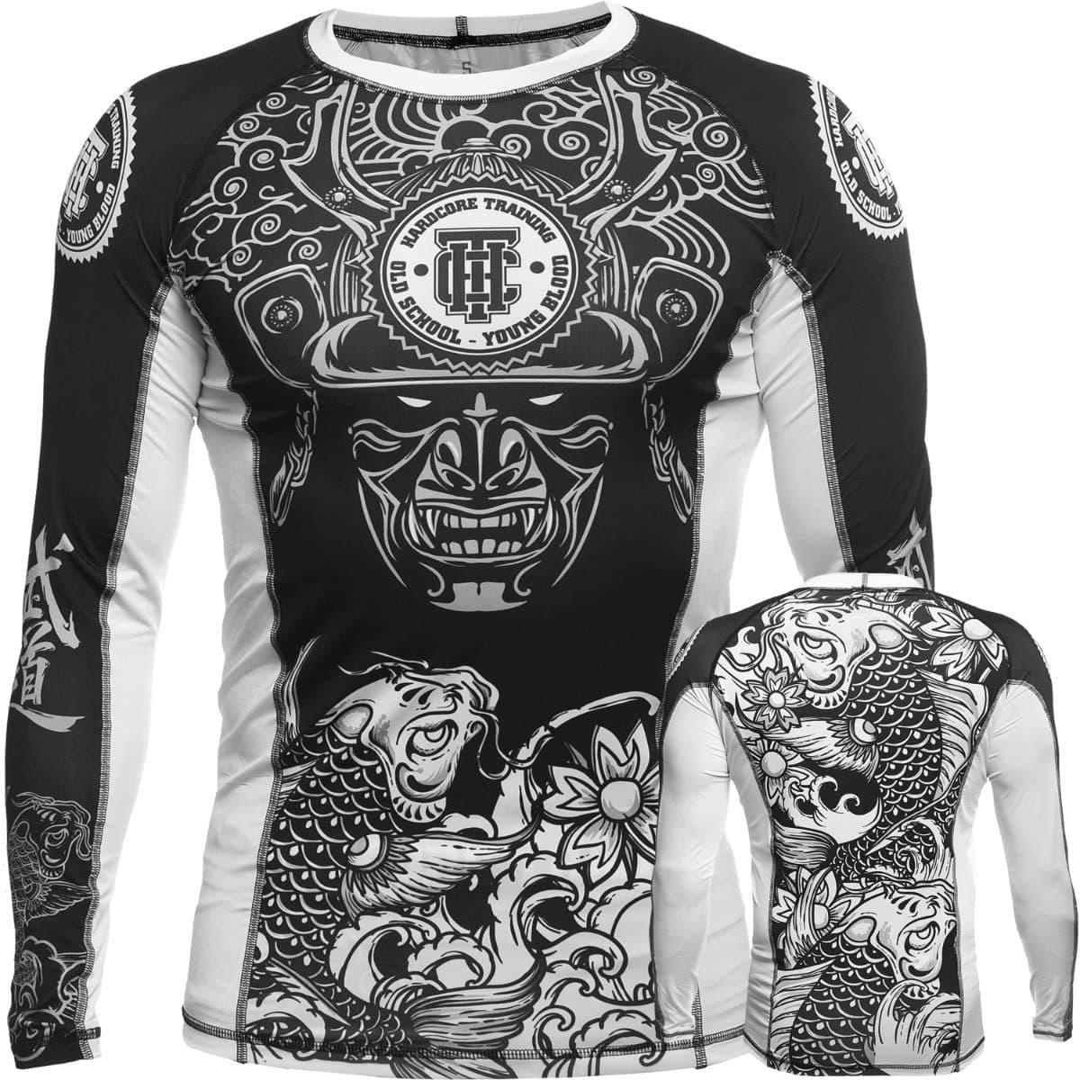 Hardcore TrainingKoi Black Men's Rash Guard Compression Long Sleeve MMA No-Gi Tight BJJ Grappling Base Layer Fitnes