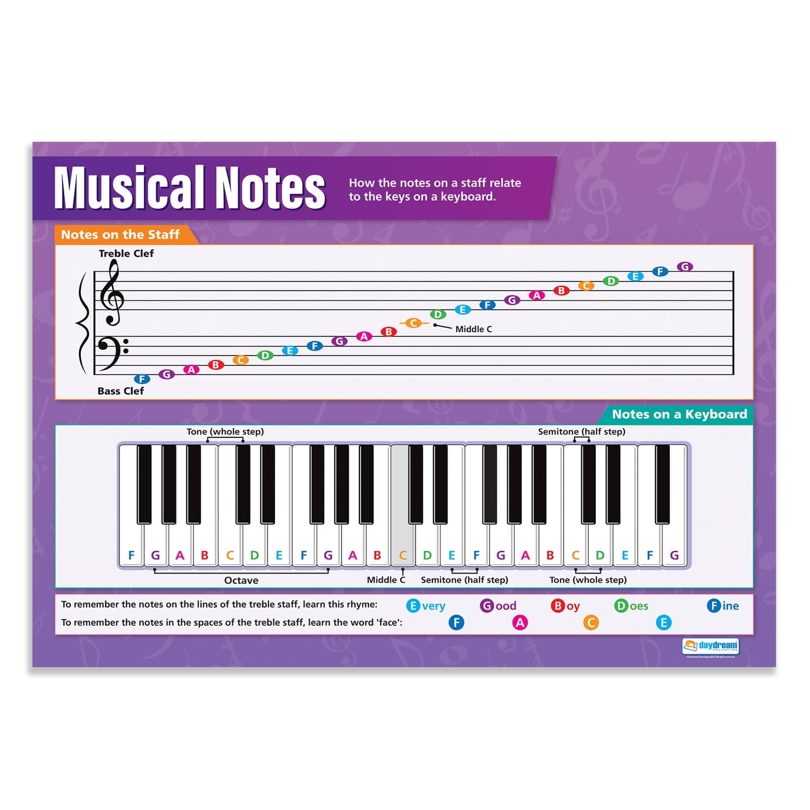 Daydream Education Musical Notes Classroom Poster - EXTRA LARGE 33” x 23.5” - Laminated - Music Middle & High School Class Decoration - Wall Chart