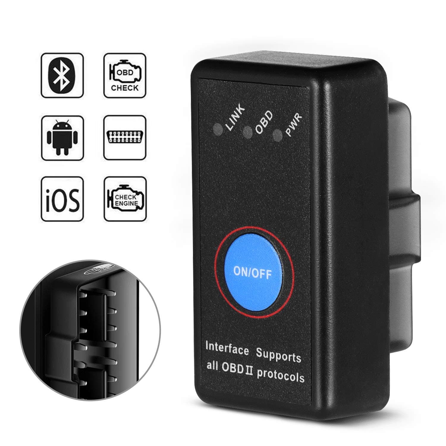 SAVFY Bluetooth OBD2 Scanner Car Code Reader Equal to ELM327 OBDII Adapter Diagnostic-Tool Car Engine Code Reader Tester for iOS & Android