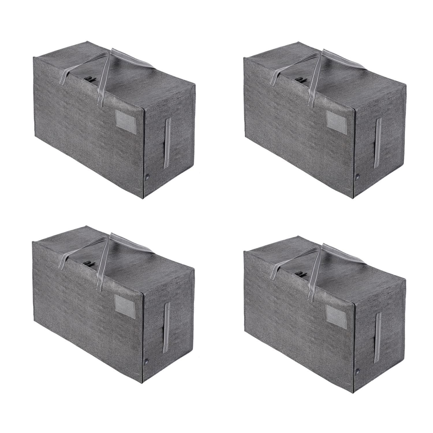 VENO 4 Pack Heavy-Duty Oversize Large Storage Bag Organizer with Zips and Tag Pocket for Moving, Clothes Storage, Laundry Bag, House Essentials, Sustainable, Water-Resistant (Dark Gray, 4 Pack)