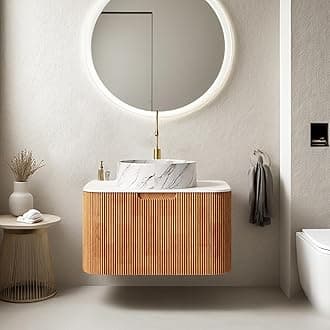 24" Modern Bathroom Vanity with Sink, Floating Bathroom Cabinet with Ultra-Thin Marble Ceramic Basin and Top, Extra Large Storage Drawer, Soft-Close Design, Nature Wood