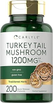 Carlyle Turkey Tail Mushroom Capsules | 1200mg | 200 Count | Non-GMO & Gluten Free Extract