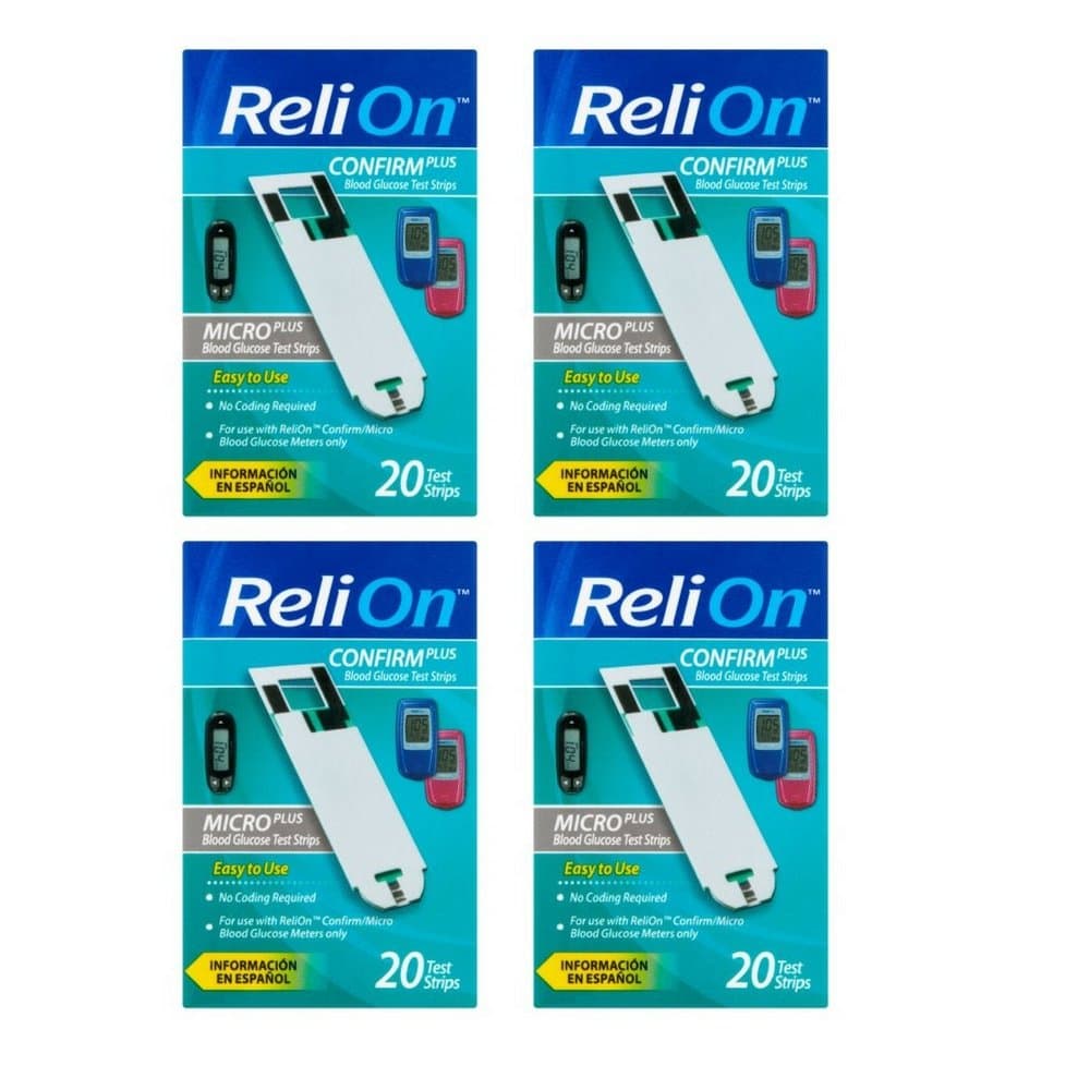 ReliOn Confirm/Micro Plus Blood Glucose Test Strips, 20 Ct (4 Pack)