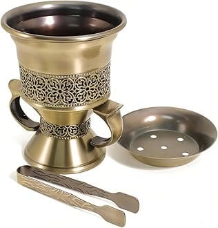 Frankincense Incense Burner, Incense Censer, Bakhoor Burner, Charcoal, Burner with Handle Tongs for Yoga, Spa Aromatherapy - Bronze