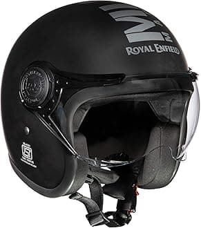- Royal Enfield Open Face MLG Helmet |Made Like a Gun | with Clear Visor | Impact Protection | High Density EPS | ISI and DOT Certified | Micrometric Lock MATT Black (M) 58 CM