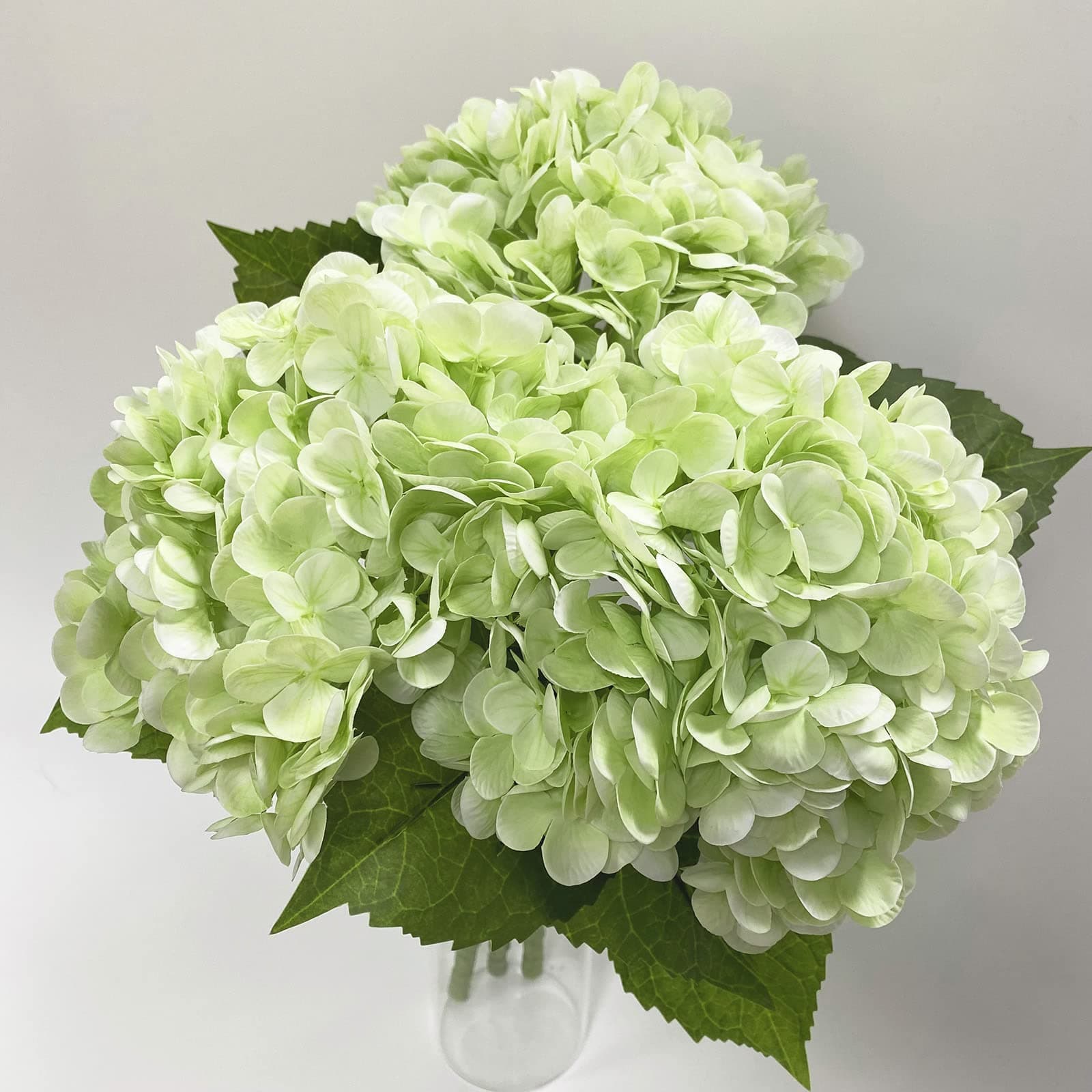 Artificial Hydrangea Flower Large Natural Lifelike Real Touch Hydrangea Flower Faux for Home Party Decor Outdoor Wedding Table Decoration (3pcs Light Green)