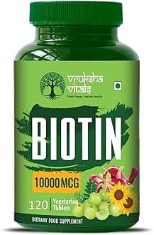 Biotin 120 tablets - 10000 mcg per tablet - Biotin for Hair Growth, Nails and Skin - 10000mcg Plant based Capsules/Powder
