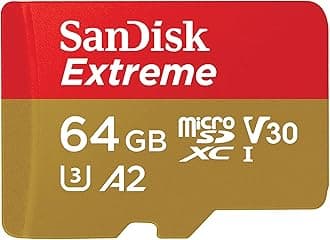 SanDisk 64GB Extreme microSDXC UHS-I Memory Card with Adapter - C10, U3, V30, 4K, 5K, A2, Micro SD Card - SDSQXAH-064G-GN6MA