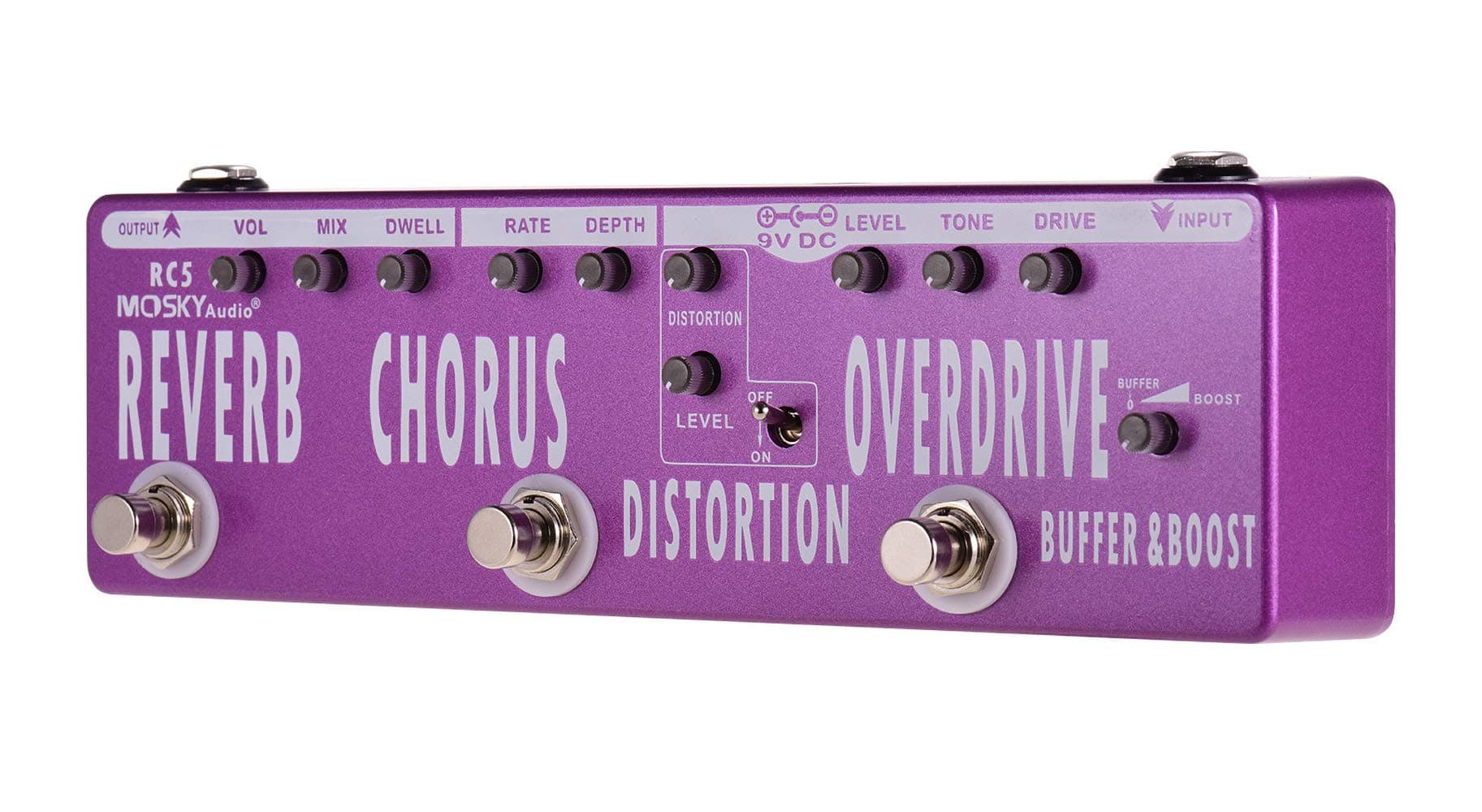 MOSKYAudio Multi-functional Guitar Pedal With 6 Effects in 1 Unit: Buffer, Booster, Overdrive, Distortion, Chorus, Reverb (RC5)