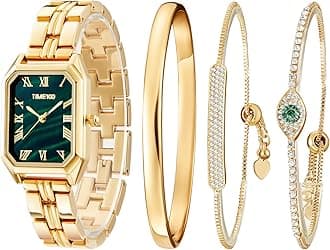 Women's Rectangle Bracelet Watch Set Premium Crystal Accented Bangle Watch W50889L