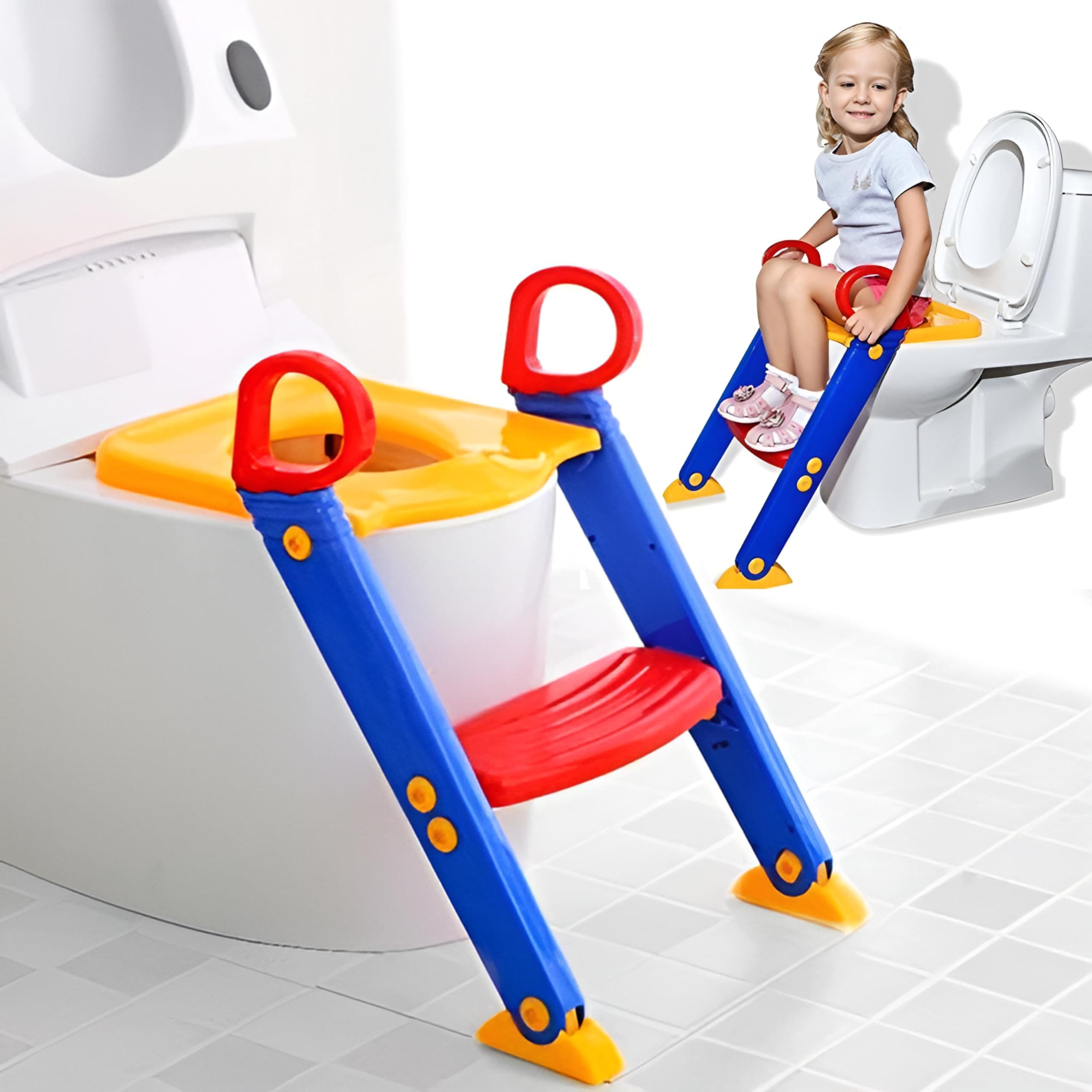 Toilet Potty Training Seat with Step Stool Ladder Training Toilet for Kids Boys Girls Toddlers - Comfortable Safe Potty Seat with Anti-Slip Pads Ladder (Alpha)