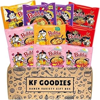 KF GOODIES Korean Ramen Variety Pack Gift Box (10 Count) – Spicy Buldak Noodle Assortment for Birthdays, College Care Packages, Office Snacks, and Gift Baskets