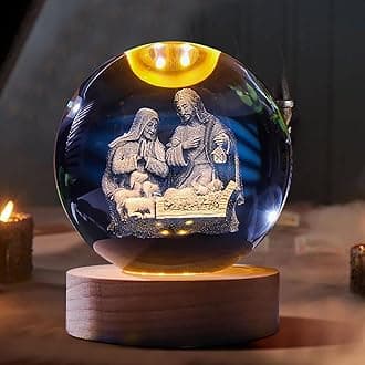 3D Holy Crystal Ball, Jesus Statue Praying Hands, Laser Engraved Cross with Praying in Hand Religious Gifts for Women, 3D Crystal Jesus Figurines Night Light Home Decor (3D-C)
