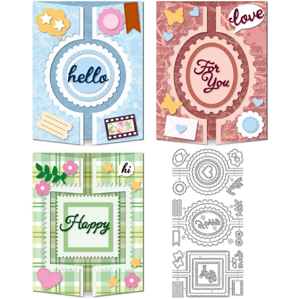 Shutter Folding Card Cutting Dies Venetian Folding Cards Making Die Cut Carbon Steel Die Cuts Stencils Blessing Card Scrapbooking Embossing Template Dies for Greeting Card Album Decor