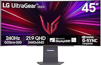 LG 45GS95QE 45-inch Ultragear OLED Curved Gaming Monitor WQHD 800R 240Hz 0.03ms DisplayHDR True Black 400 AMD FreeSync Premium Pro NVIDIA G-Sync HDMI 2.1 DisplayPort Tilt/Height/Swivel Stand Black