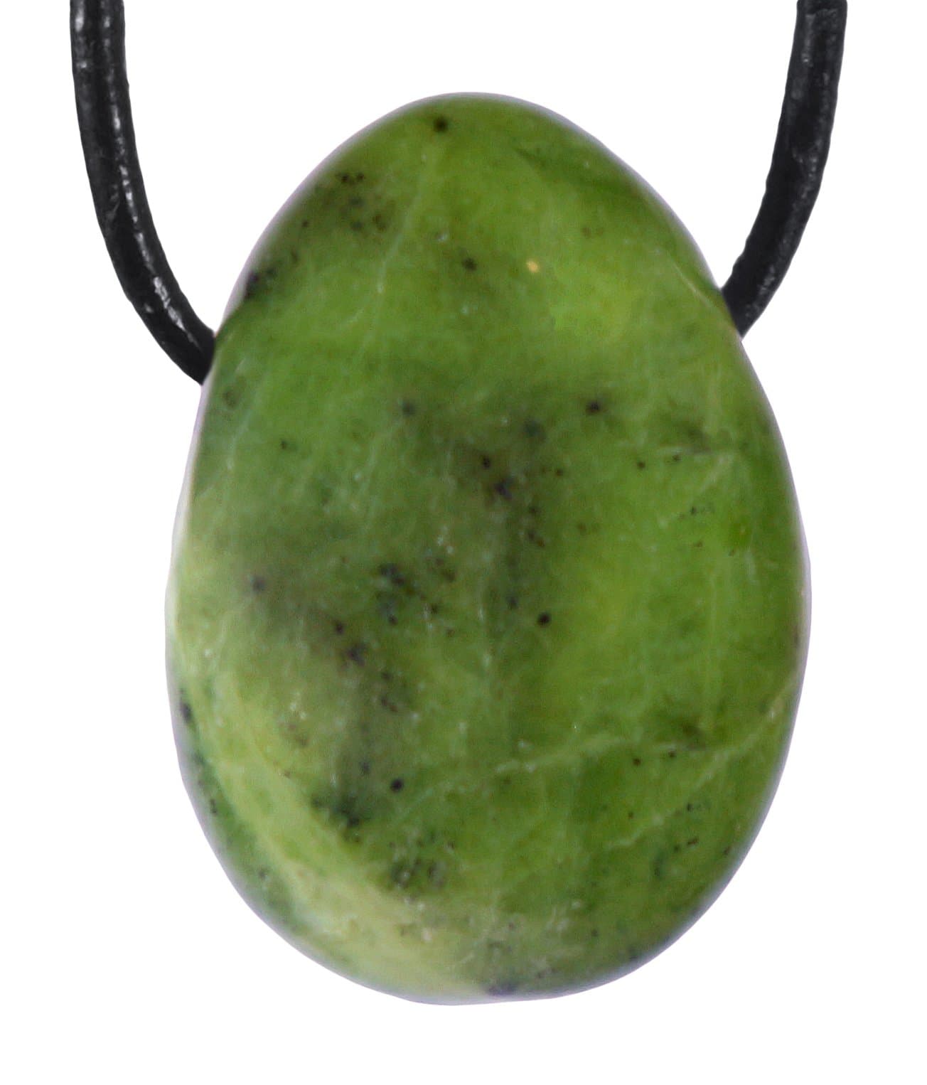 Life Source Plus Nephrite Jade Pendant Teardrop Pendant Drum Gemstone with Drilled Hole with Leather Strap