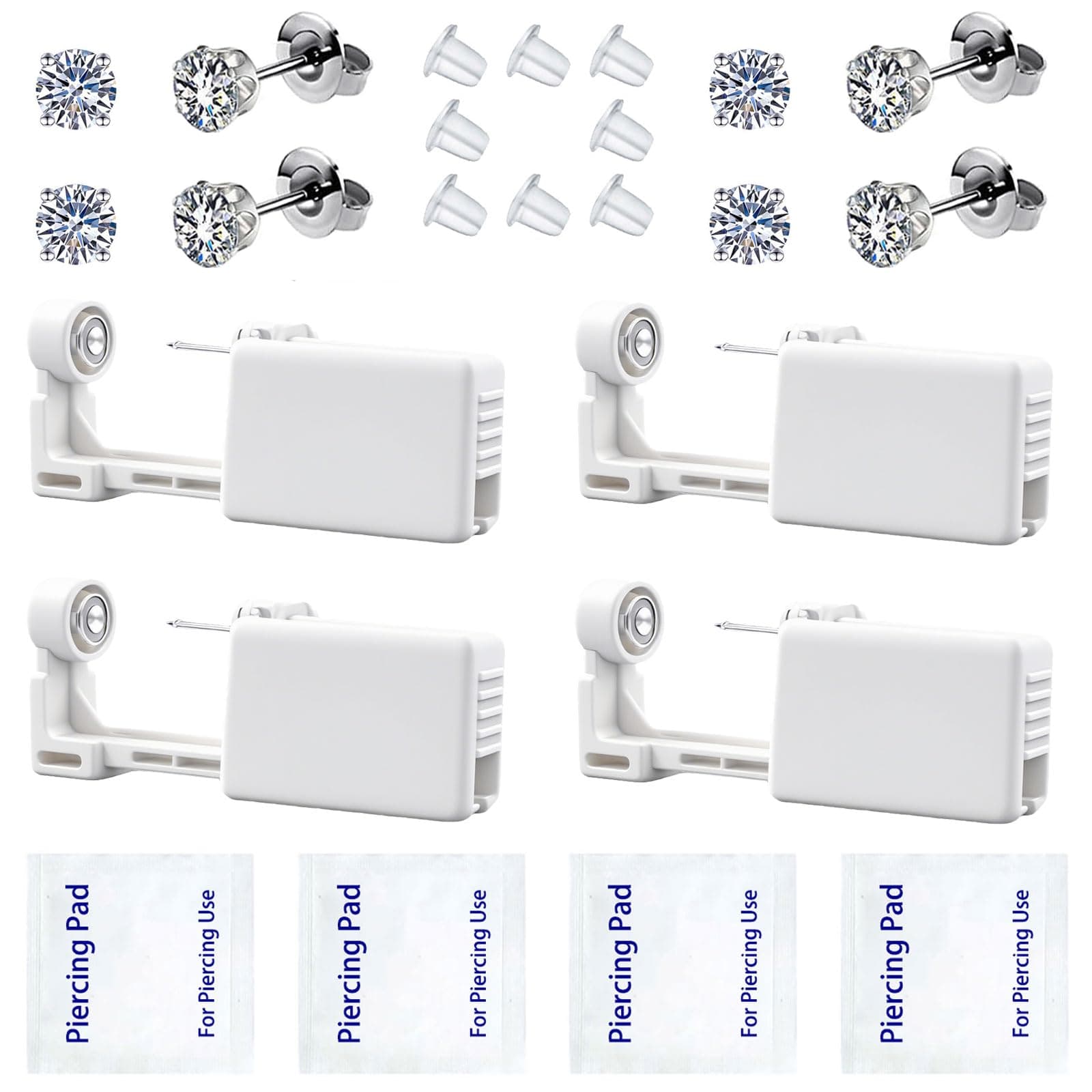 Ear Piercing Kit, Disposable Ear Piercing Gun Preloaded CZ Earring Studs, Body Piercing Kits for Your Own Use at Home (Silver)