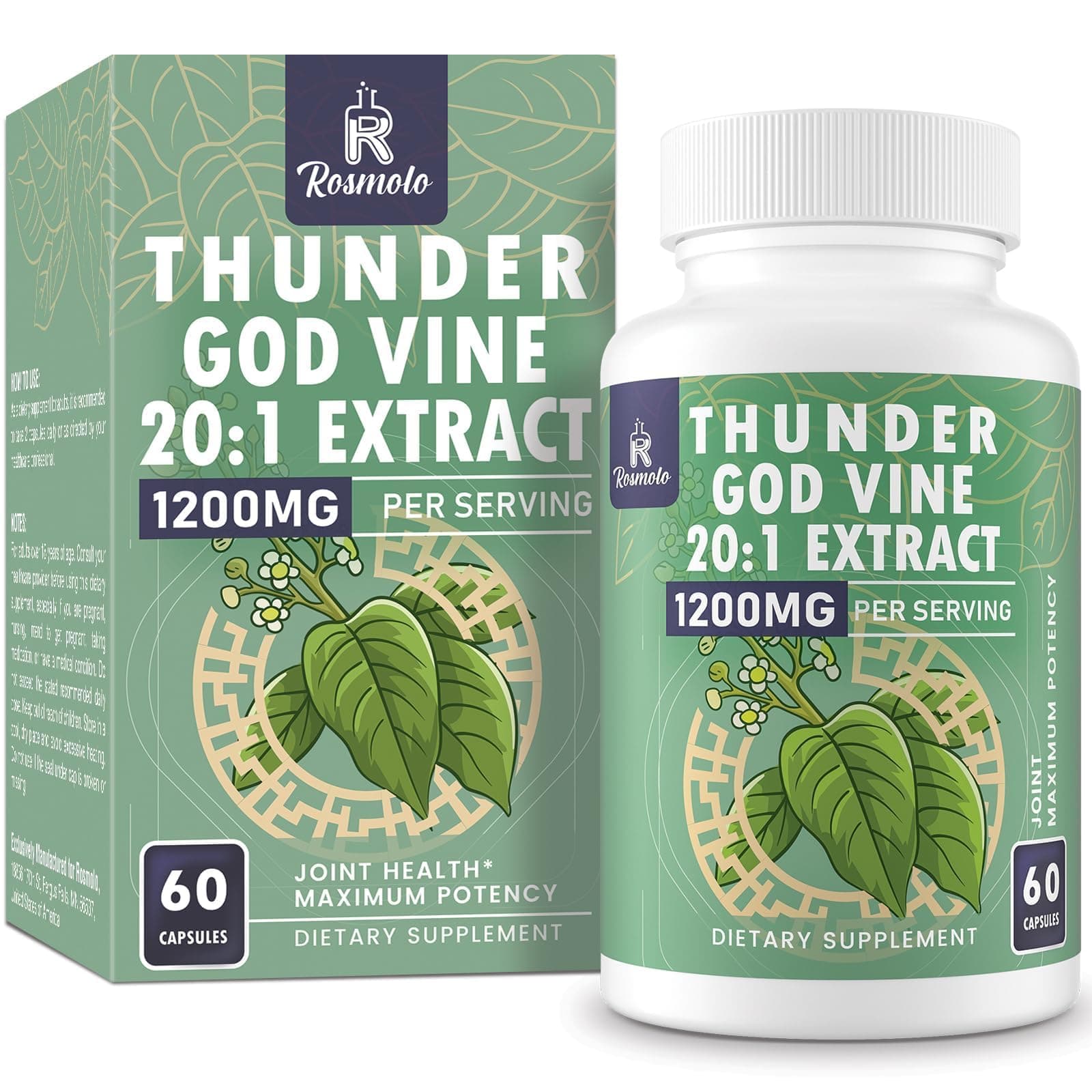1200 MG Thunder God Vine Root Extract 20:1 Supplement, Tripterygium Wilfordii Herbal Supplement, Vegan Formula with Lei Gong Teng Extract, 60 Capsules