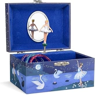 Jewelkeeper - Jewellery Box for Girls with Music and Spinning Ballerina Glitter Design - Swan Lake Melody