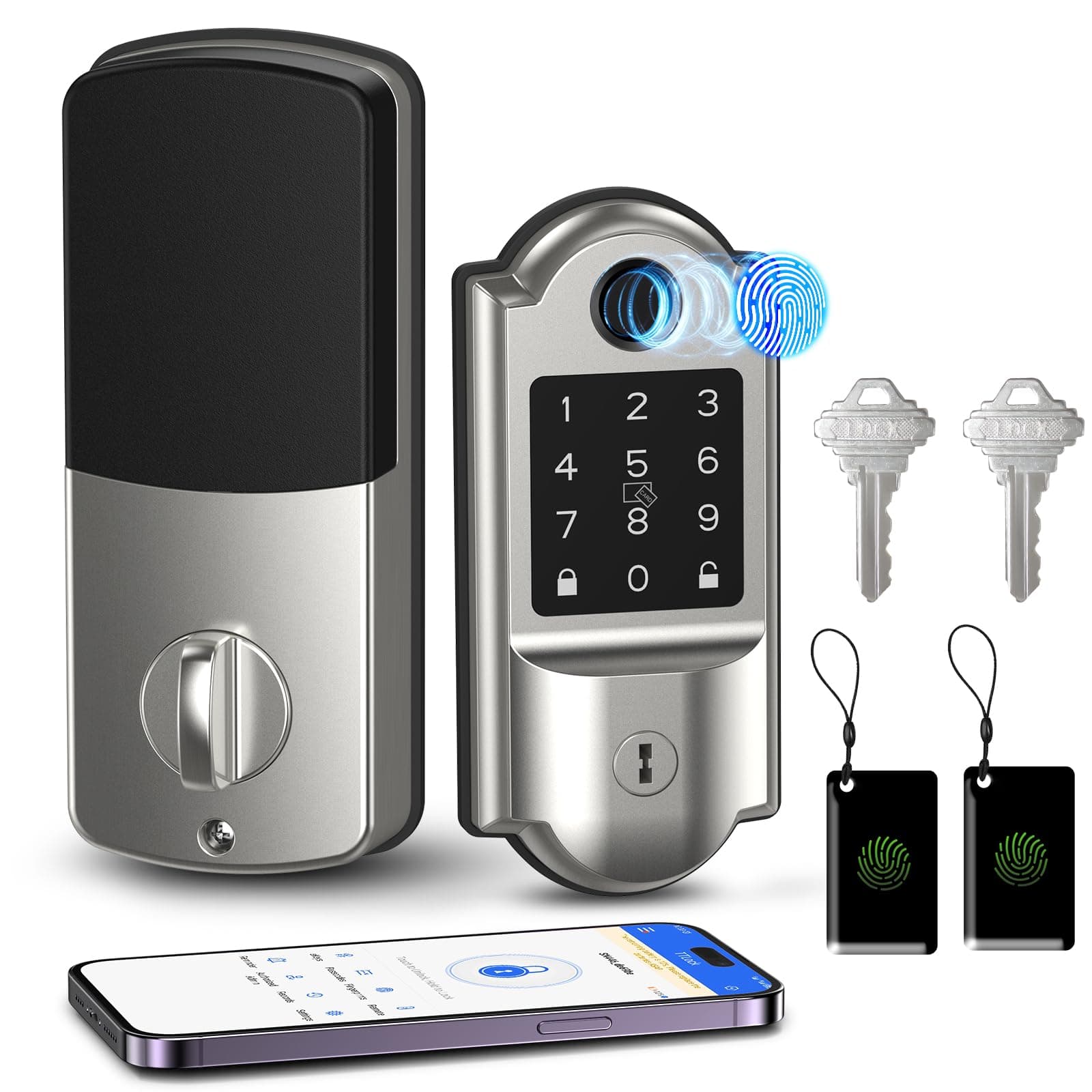 Smart Lock - 7-in-1 Keyless Entry, Fingerprint & Touchscreen Keypad, WiFi & Bluetooth Deadbolt, Biometric Door Lock with App Remote Control